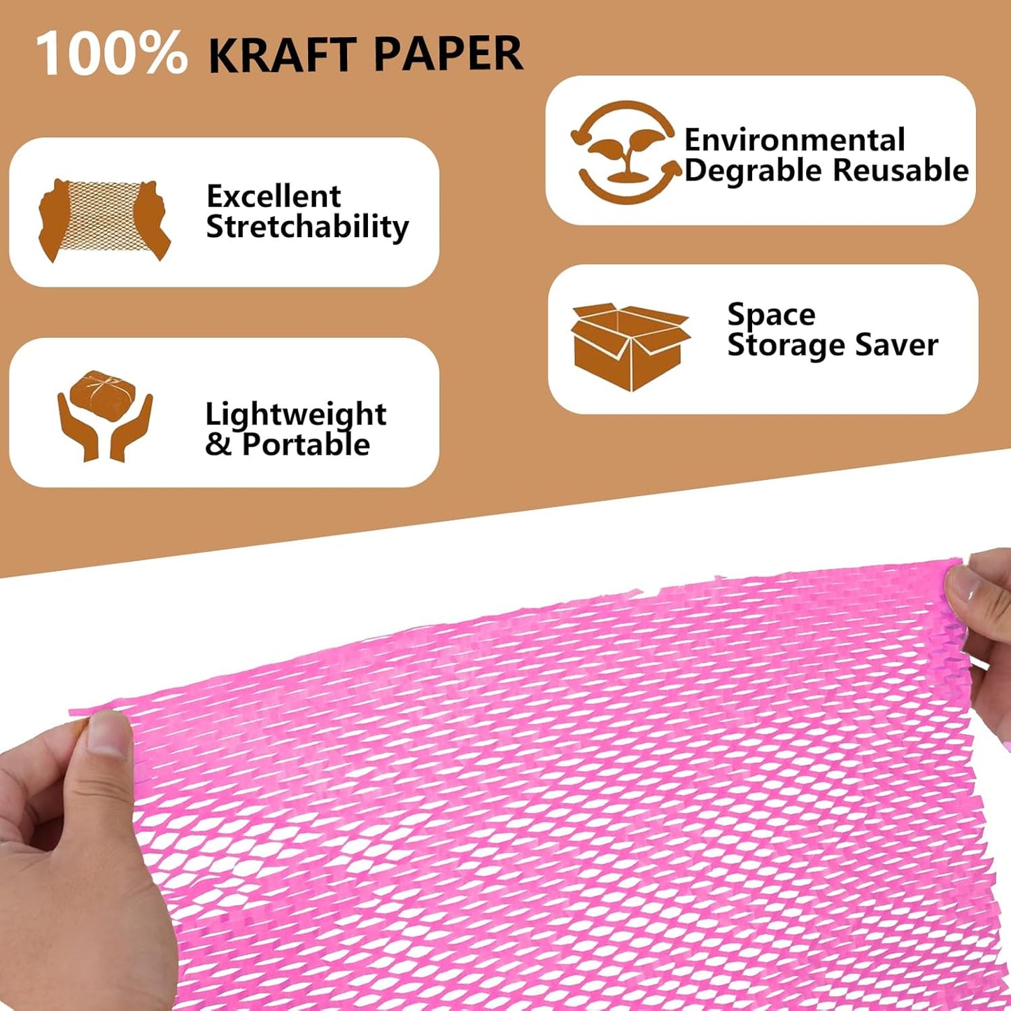 Honeycomb Packing Paper, 12" x 200' Packing Paper Substitute Alternative for Bubble Cushioning Wrap for Moving Shipping Packaging, Recyclable Moving Supplies Bubble Packing Wrap Roll-Pink