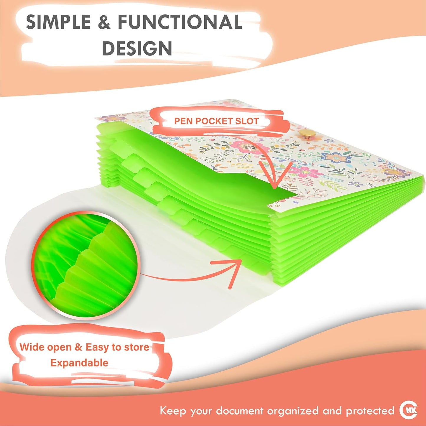 CNK File Folders Organizer with 13 Pockets Accordion Expanding Folder Documents Receipt Document Paper Pocket Filing Accordian Important expandable holder files alphabetical Labels Letter