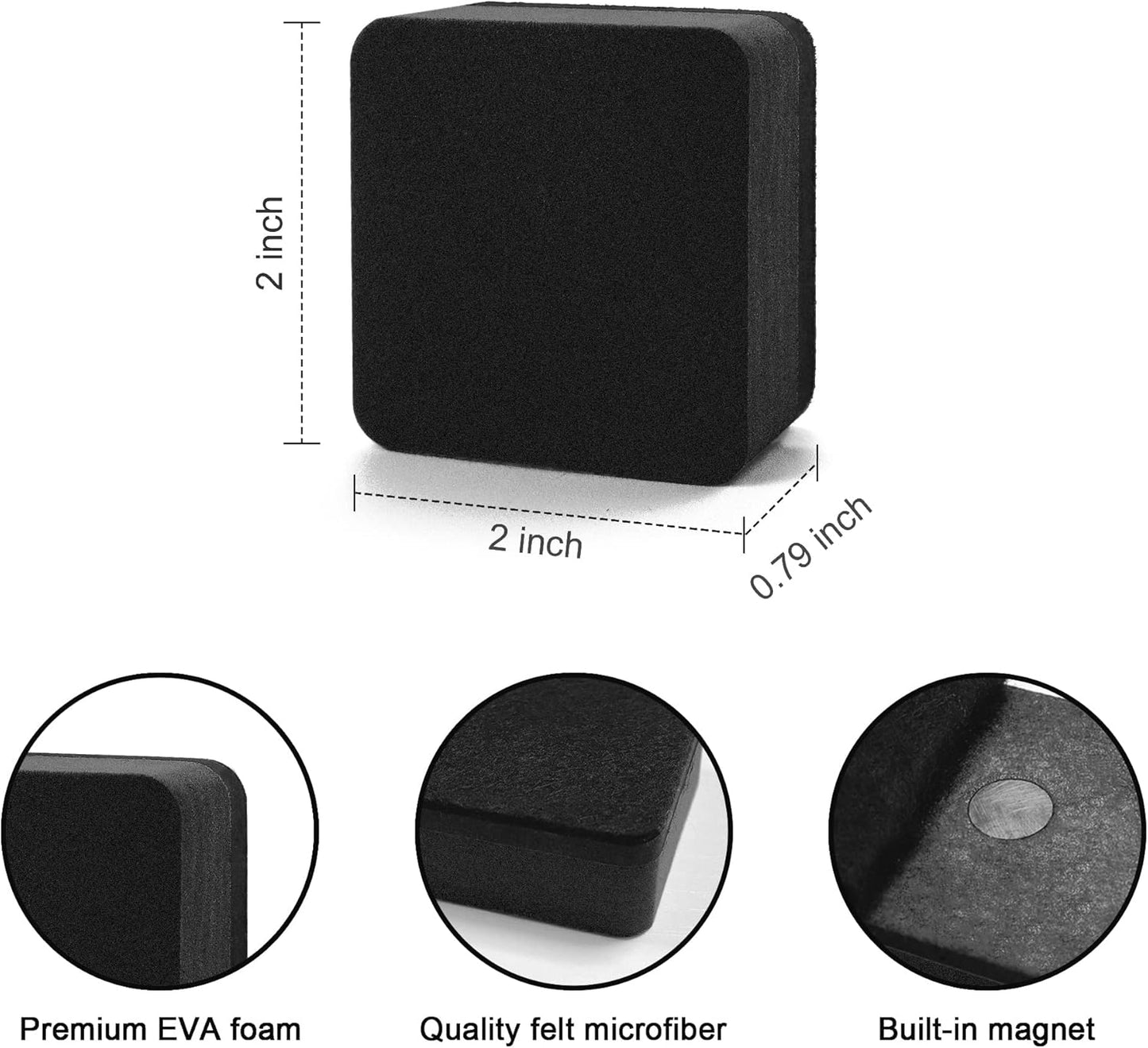 Dry Erase Erasers, IHPUKIDI 48 Pack Magnetic Whiteboard Dry Eraser Chalkboard Cleansers for Classroom, Home and Office (Black 2 x 2 Inch）