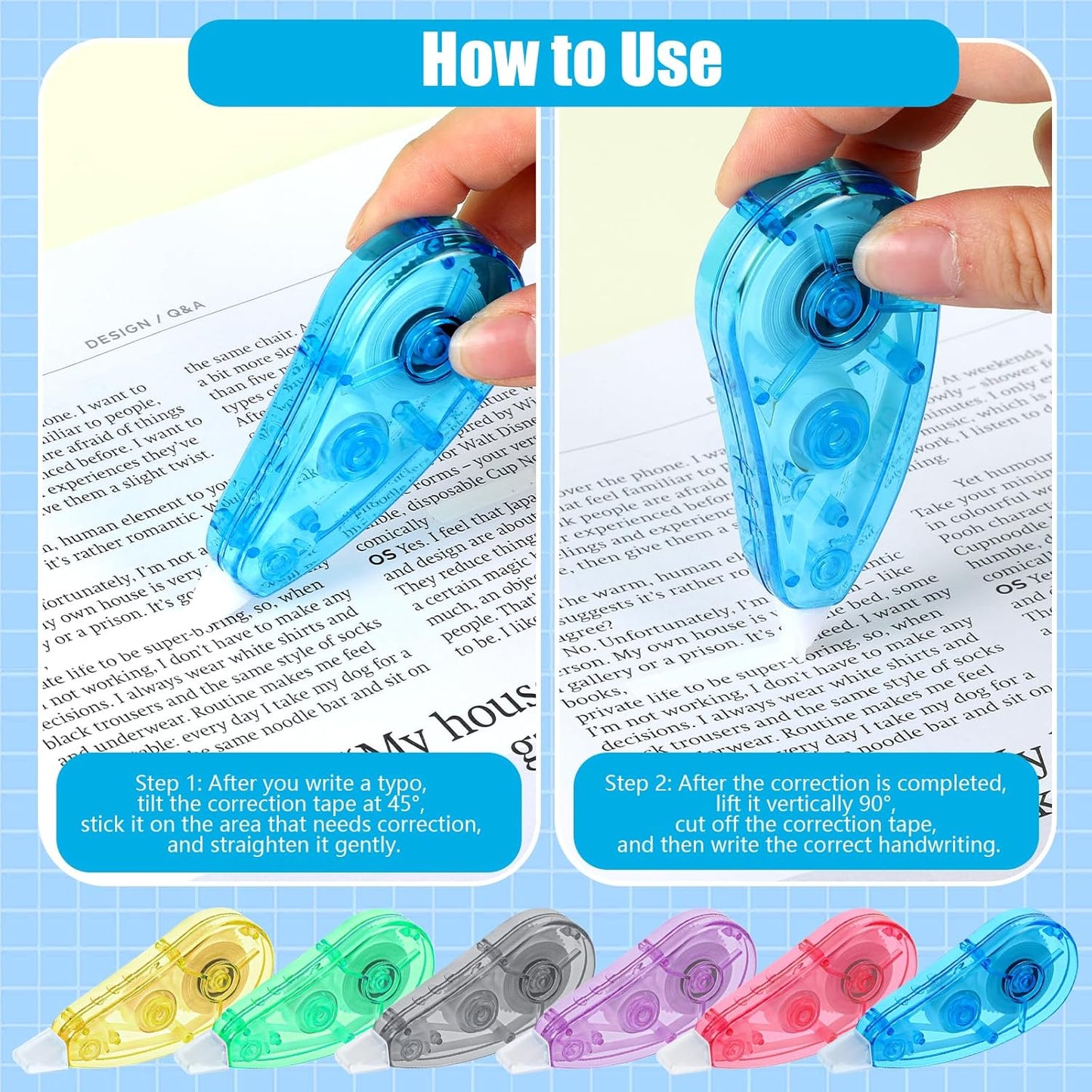 BESARME 12 Pack Correction Tape - Colorful 19.69 Ft Each Correction Tape Roller for Students & Office Supplies