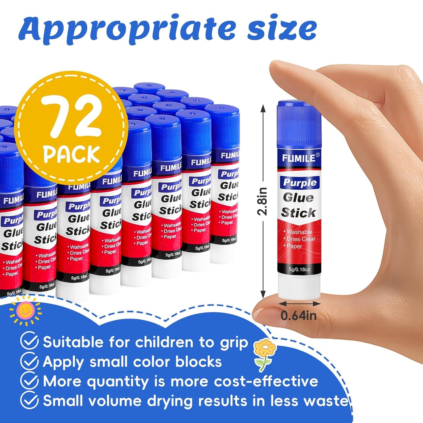 72 Pack Glue Sticks Bulk for Kids, Disappearing Purple Glue Sticks for Classroom and Teacher Supplies.Dries Clear, Non-Toxic, Washable, Back to School Supplies and Classroom Must Haves