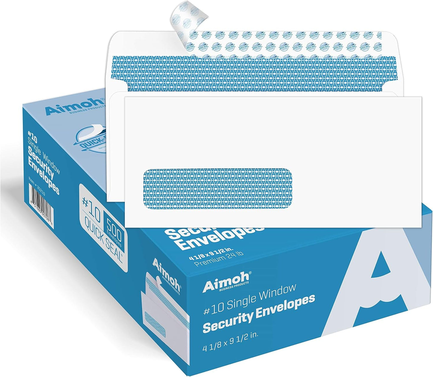Aimoh 500#10 Single Left Window SELF Seal Security Envelopes - Super Strong Quick-Seal Self Sealing Closure, Security Tinted, Size 4-1/8 x 9-1/2 Inches, 24 LB - 500 Count (35210)