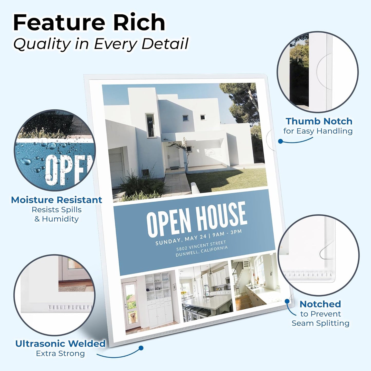 Dunwell Clear Folders for Documents, Plastic 8.5x11 File Sleeves for Document Protection, Filing, Storage, Organization (36 Pack) Transparent Folders with Pockets, Durable Letter Size Document Holder