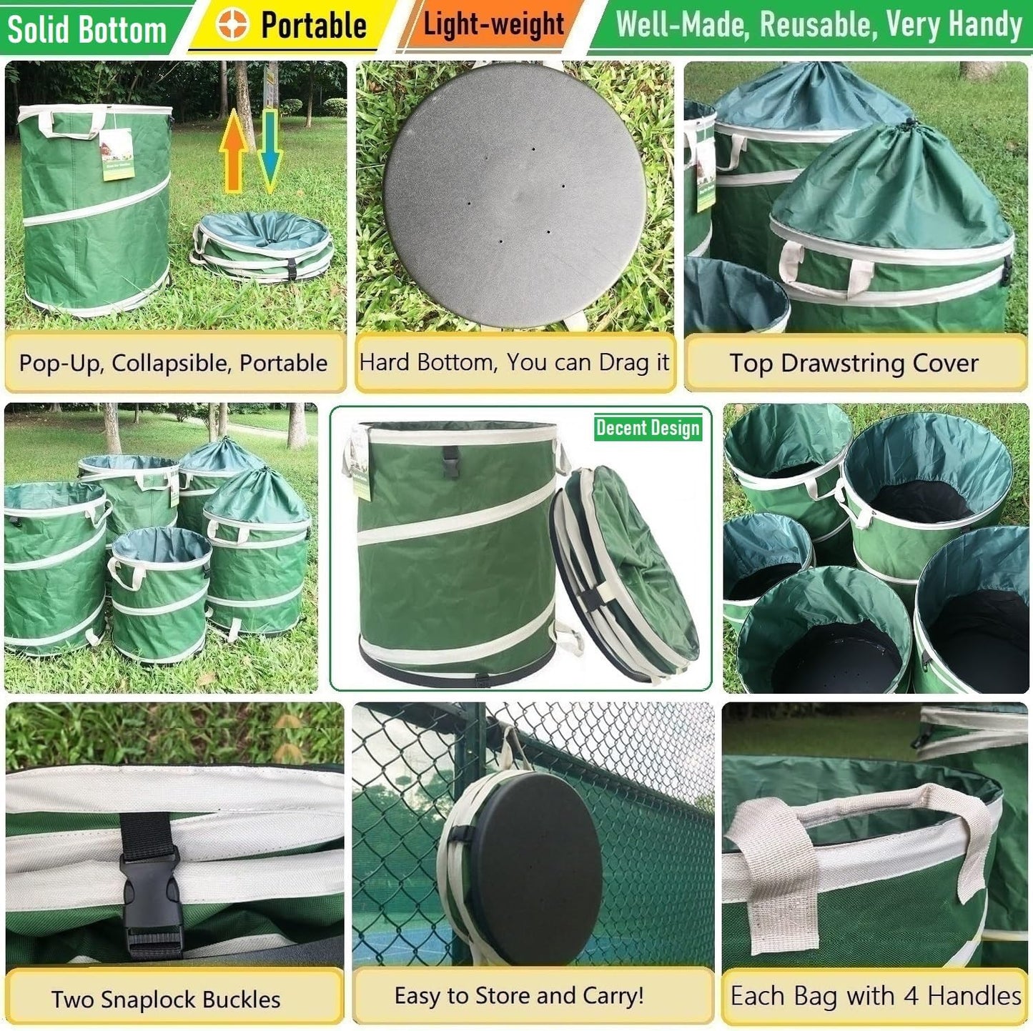 16-Gallon Collapsible Trash Can (16x19 in) Hard-Shell Bottom Yard Garden Bag for Pop-Up Trash Can,Recycling Bin,Yard Waste Container,RV Camping Waste Bin,Laundry Hamper,Lawn Grass,Leaf Bag,Weed Basket