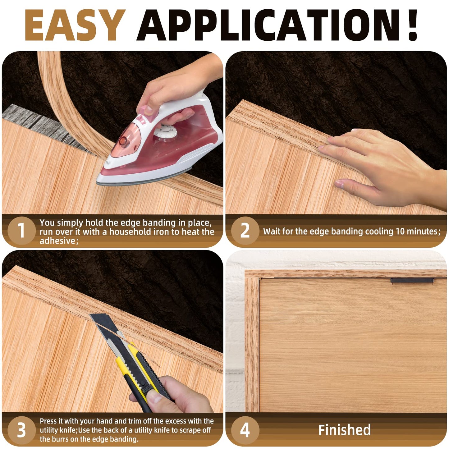 GSCIT Club Red Oak Edge Banding, 3 inch x 25ft roll of Veneer Edge Banding Preglued Flexible, Real Wood Tape Banding