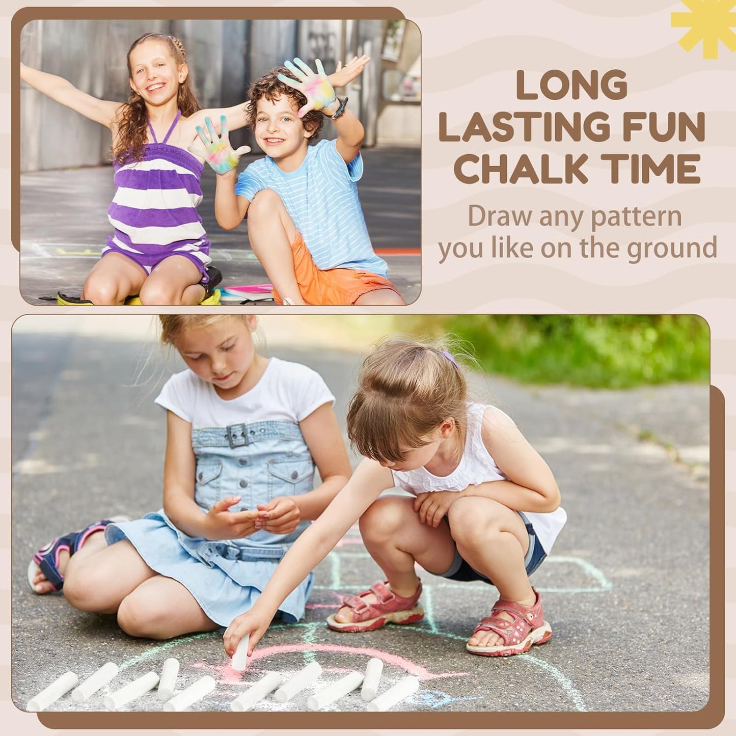 Fulmoon 40 Pcs Jumbo Sidewalk Chalk for Kids Outdoor Art Non Toxic Large Washable Street Chalk for Adults Drawing Painting Classroom(White,Round Style)