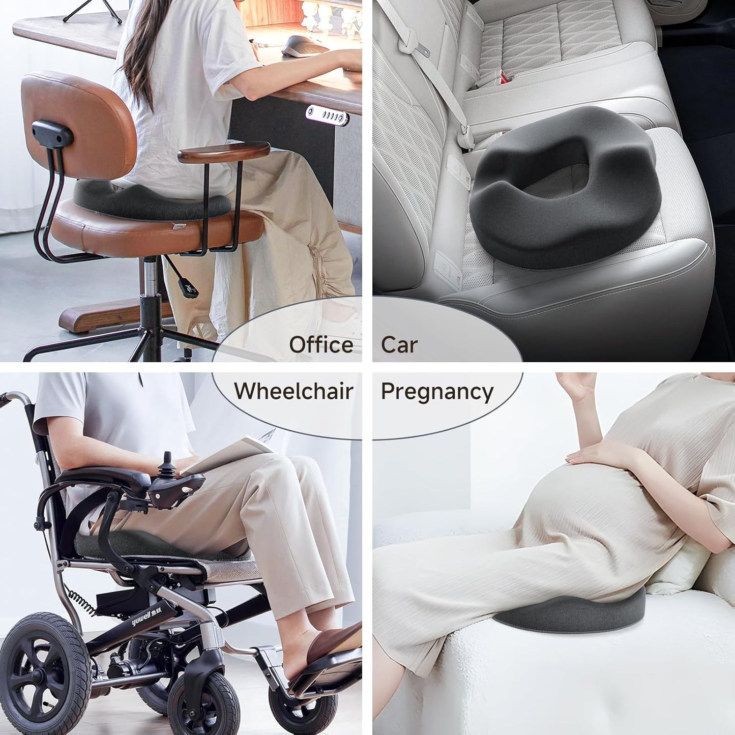 Benazcap Donut Pillow Seat Cushion Hemorrhoid Pillow for Sciatica & Tailbone Pain Relief, Memory Foam Cushion by Ergonomic for Coccyx, Sciatica, Pregnancy, Postpartum- Darkgray