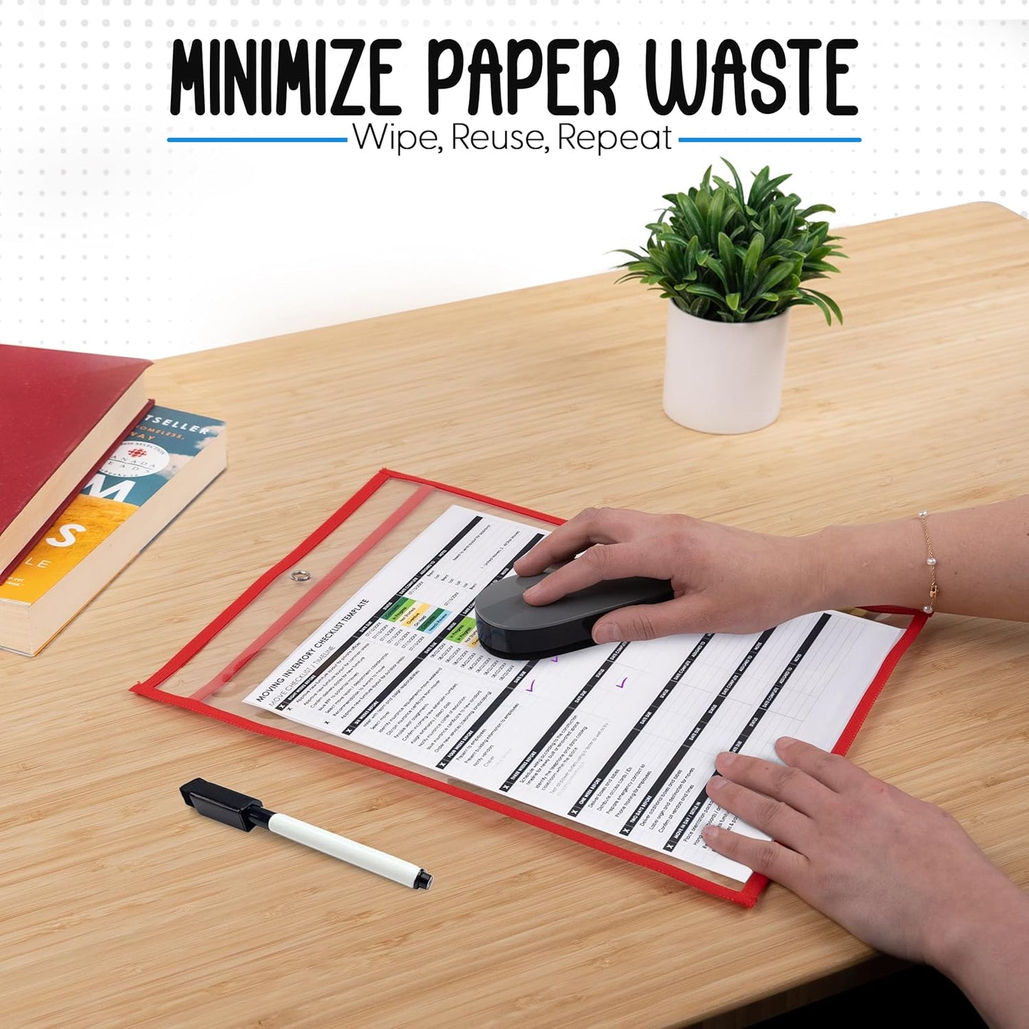 Essex Wares - 5 Pack, Red, Job Ticket Holders, 10" Wide x 13.5" Tall - Clear Plastic Shop Ticket Holders - Easy to Use, Reusable & Easy Erase Plastic Invoice Holders, Water-Resistant & Durable