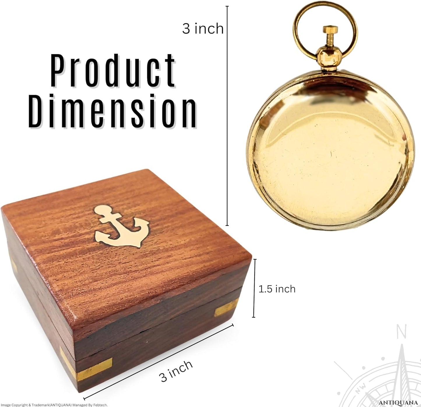 Antique Brass & Copper Sundial Compass, Sundial Clock in Box Gift Sun Clock Ship Replica Watch, Nautical Gifts for Men, Unique Nautical Decor, Naval Maritime Sundial (#3 Golden Push Button)