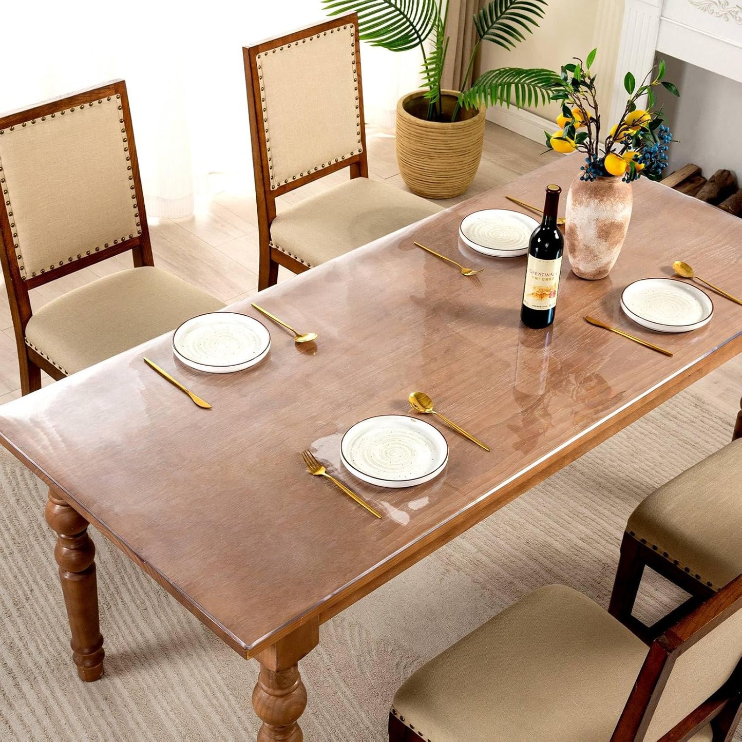 36 x 40 Inch Clear Table Cover Protector, 2mm Thick Clear Table Protector for Dining Room Table, Plastic Table Cover, Waterproof Table Pad for Kitchen, Office