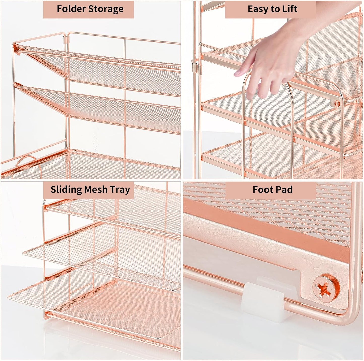 Desk Organizers and Accessories, 6-Tier Letter Tray Paper Organizer, Desktop File Organizer, Office Desk Accessories for Office Supplies (Rose Gold)