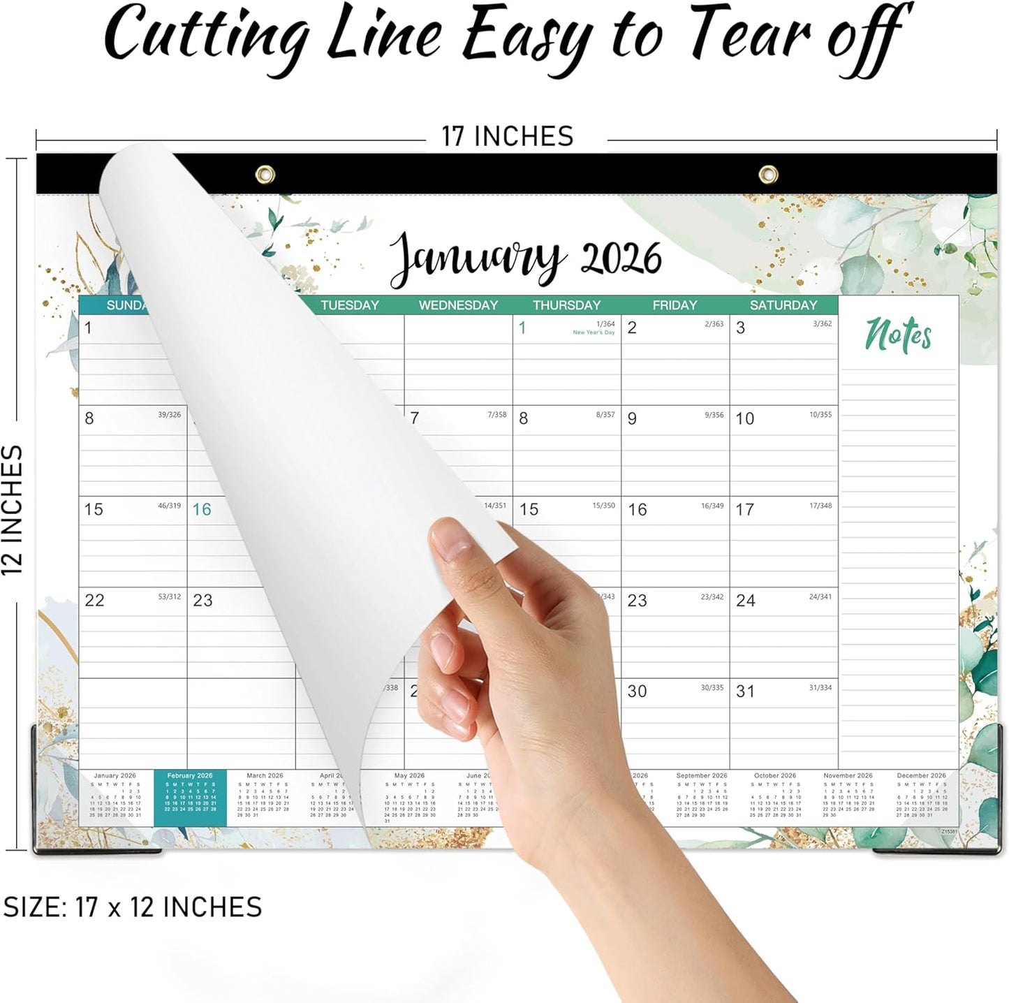 2026 Desk Calendar - Desk Calendar from January 2026 - December 2026, 12" x 17", 12 Monthly Calendar, 2026 Calendars with Protector Corner, Large Blocks