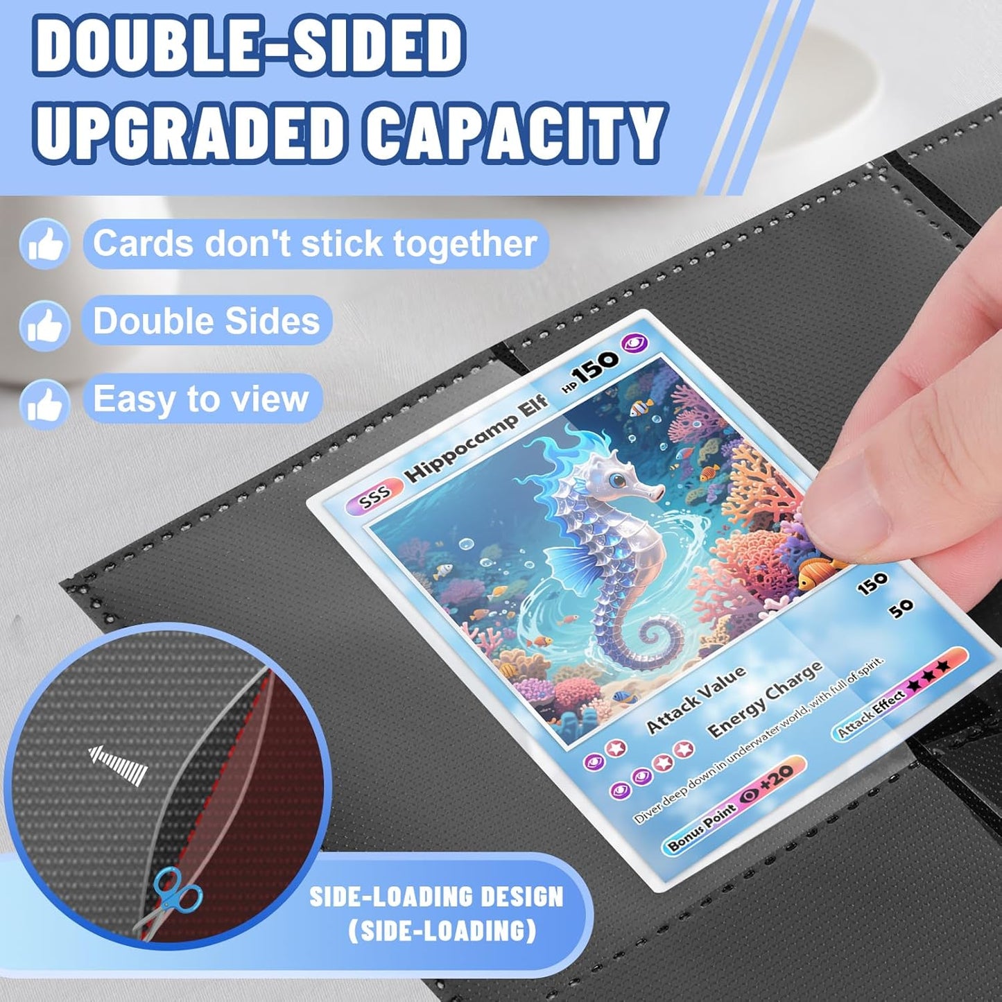 450 Pockets Trading Card Sleeves Binder, Baseball Card Binder Sleeves fit for Game Cards, Standard Size Sports Card, 3 Ring Binder Card Holder Protector