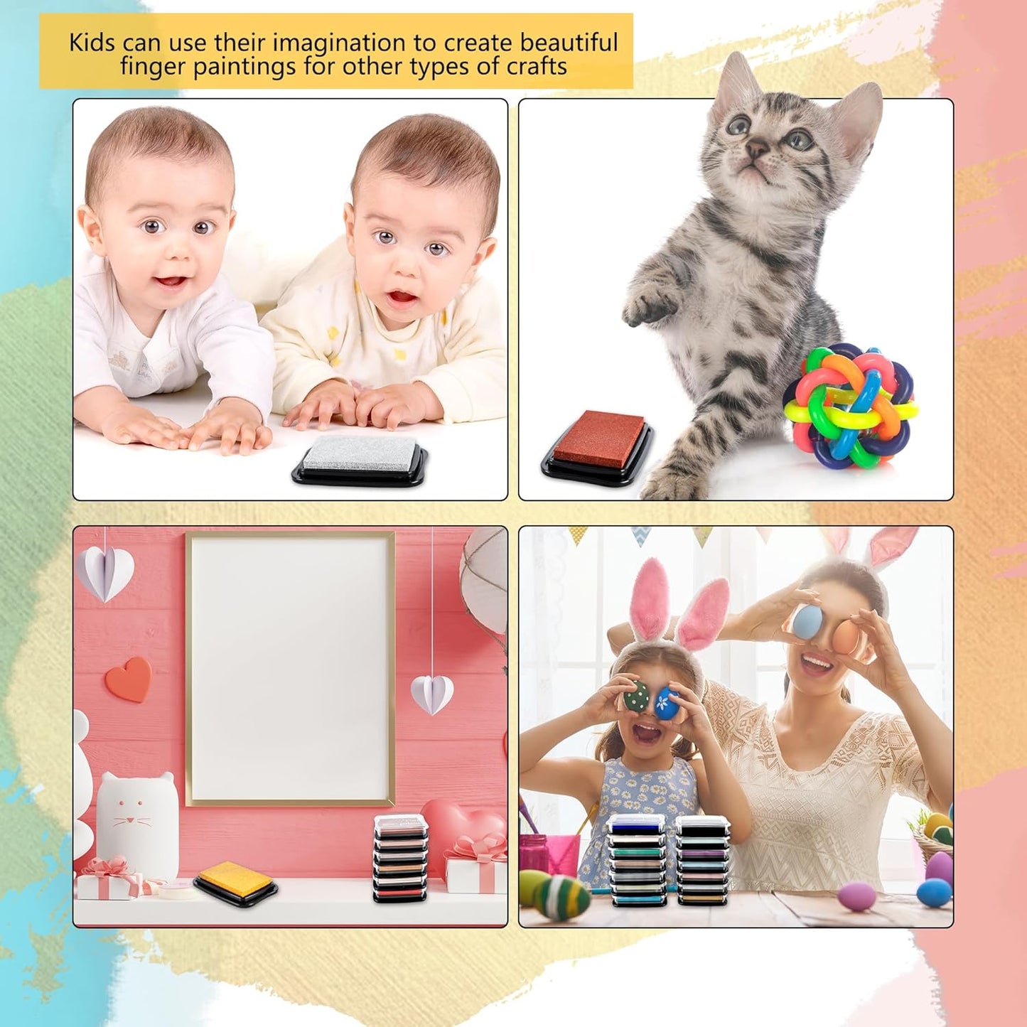 20 Pcs Large Finger Ink Pads for Kids Multicolor Washable Craft Ink Stamp Pads Retro Rainbow Ink Pad DIY for Rubber Stamps Paper Scrapbooking Fabric, 20 Colors