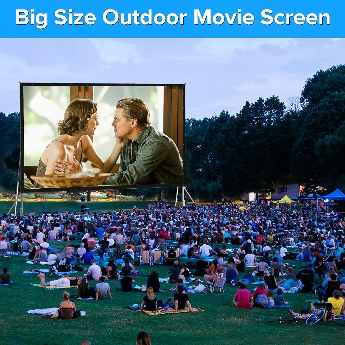 250 inch Projector Screen with Stand, Upgraded 3 Layers PVC 16:9 Large Outdoor Projector Screen, Portable Outdoor Movie Screen with Carrying Bag for Large Commercial Performance