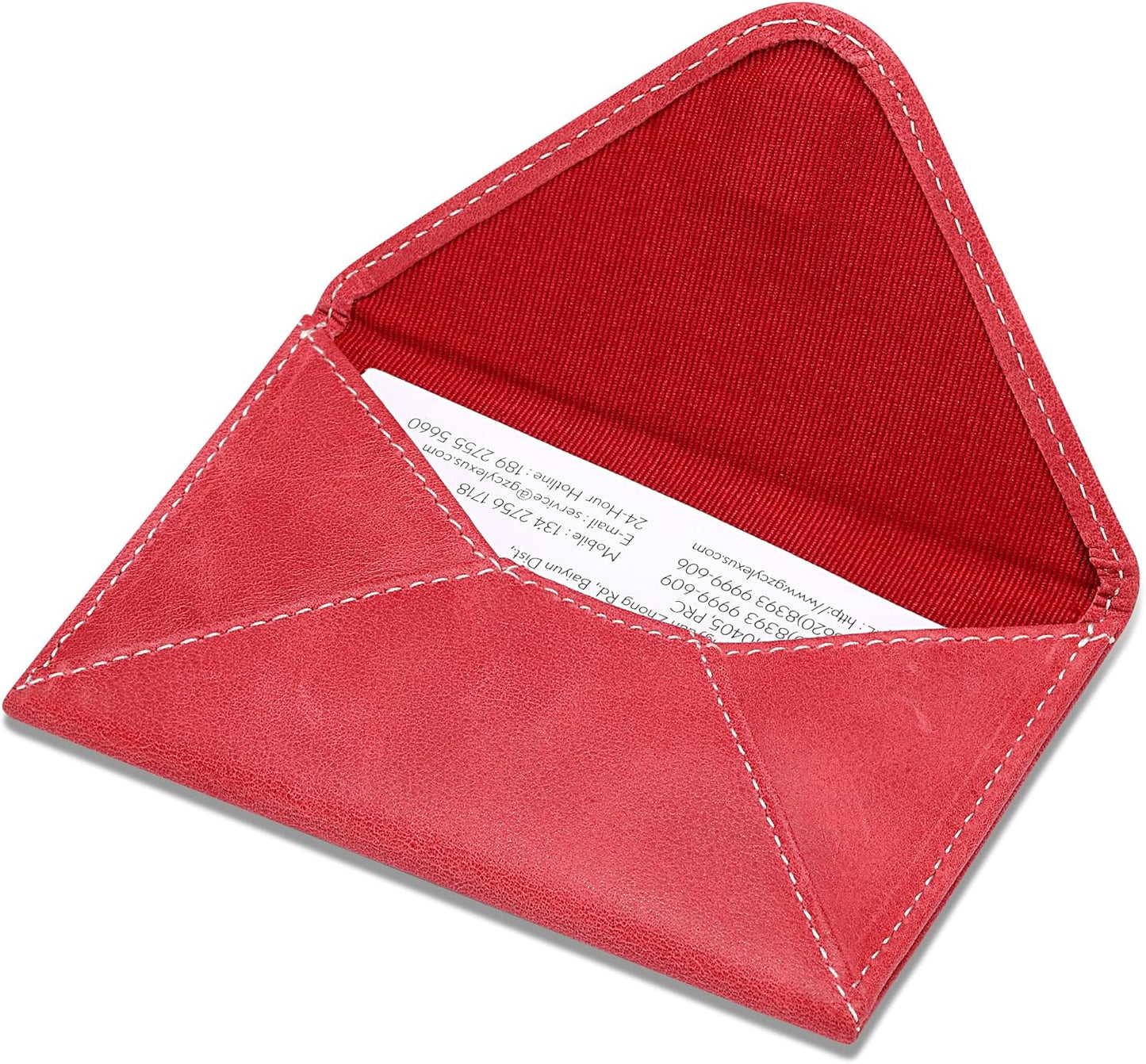HISCOW Envelope Business Card Case with Magnet Closure - Italian Calfskin (Vintage Red)
