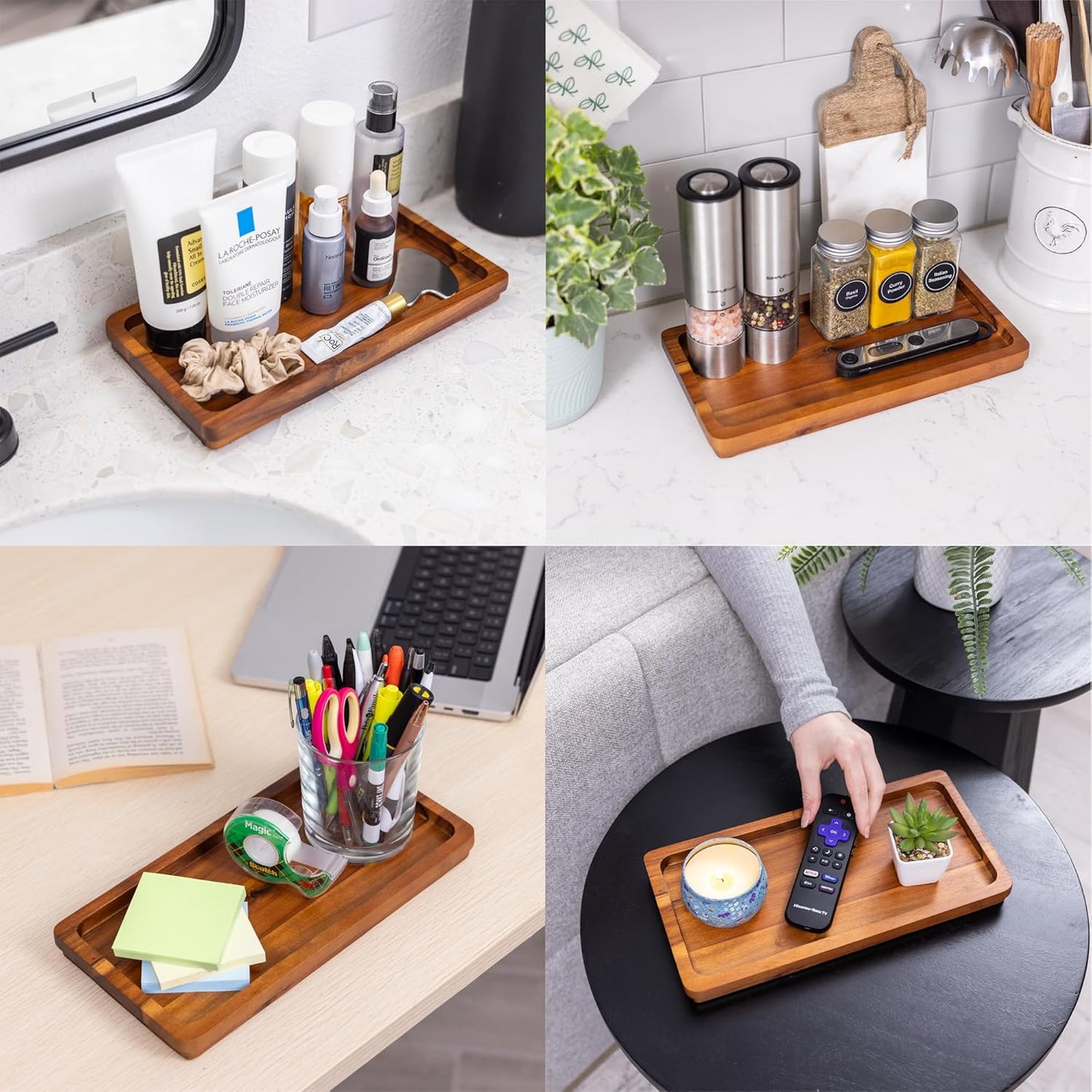 Demigo Acacia Wood Valet Tray & Catchall (11.9x6x1 inch) - Wooden Desk Organizer for Office Supplies, Keys, Wallet & Mail - Entryway & Nightstand Decor