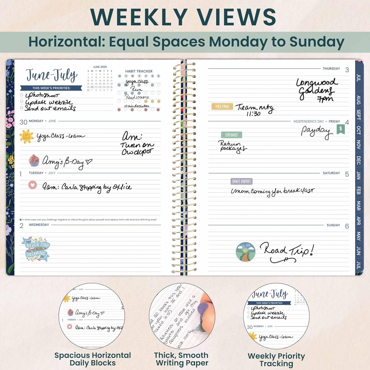 bloom daily planners 2025-2026 (8.5" x 11") Academic Year Day Planner (July 2025 - July 2026) - Weekly & Monthly Dated Agenda Organizer with Stickers & Tabs - Garden Party, Navy