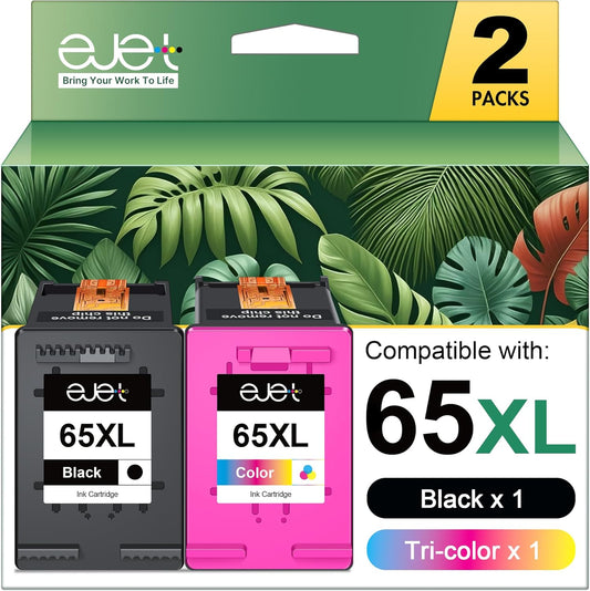 65XL Ink Cartridge Black/Color Combo Pack Replacement for HP 65XL High Yield Works with HP DeskJet 3752 3755 3700 3772 2655 2652 2622 Envy 5010 5012 5055 5052 AMP 100 Printer,Black, Tri-Color, 2-Pack