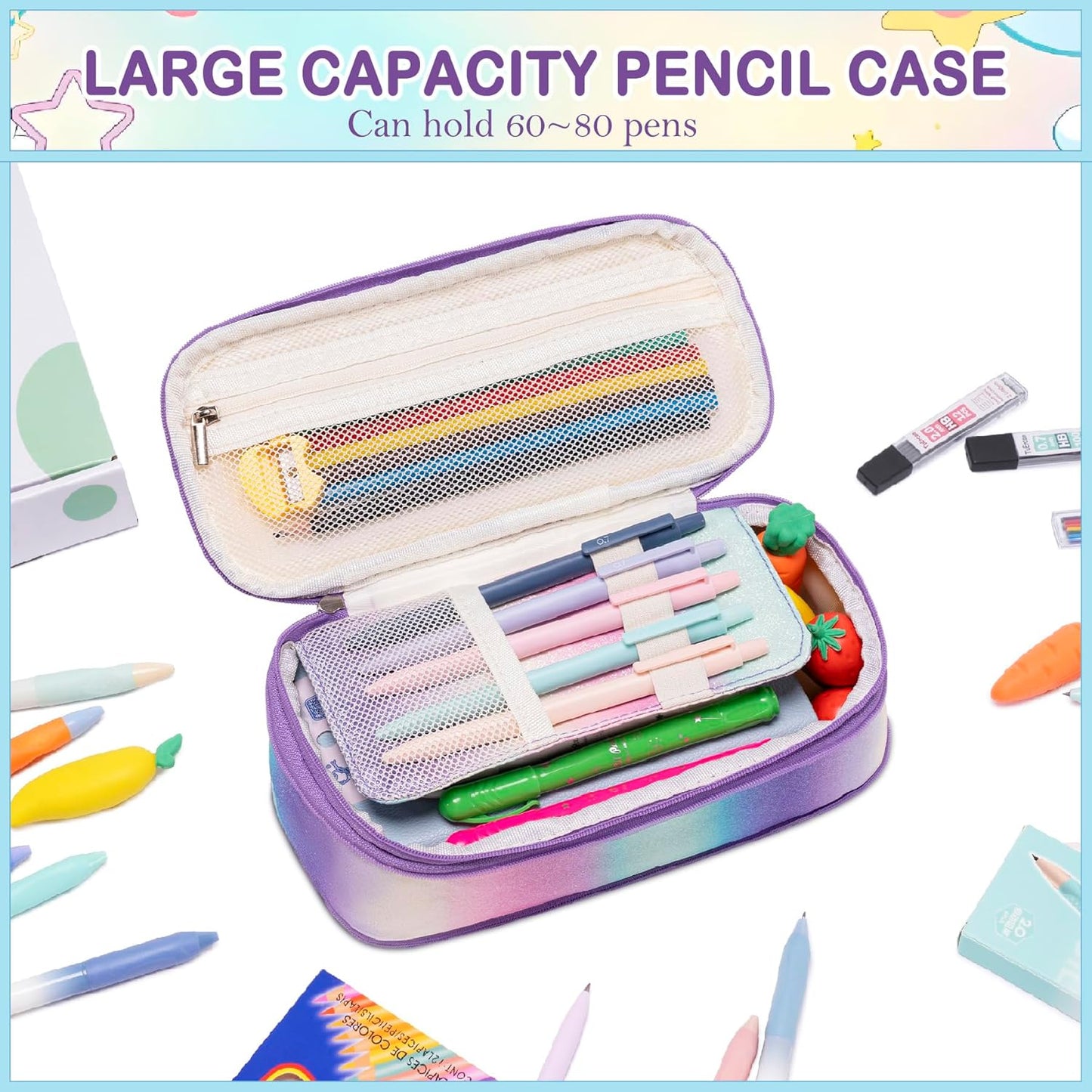 78 PCS Aesthetic School Set for Girls - Pen Case, Pastel Highlighters, 16 Pens, 10 Mechanical Pencils, 12 Sharpened Colored Pencils, 452 Refills - Cute Christian Journaling & Drawing Kit for Teens