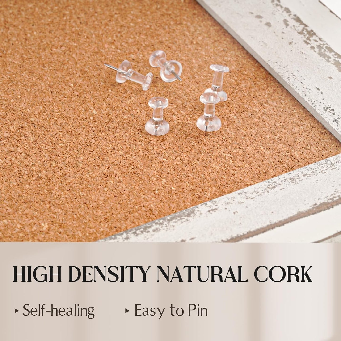 Cork Board Bulletin Board, 30" x 20" Rustic White Wooden Frame Corkboard for Wall, Hanging Vision Board, Pin Board for Home Room Dorm Office Decor