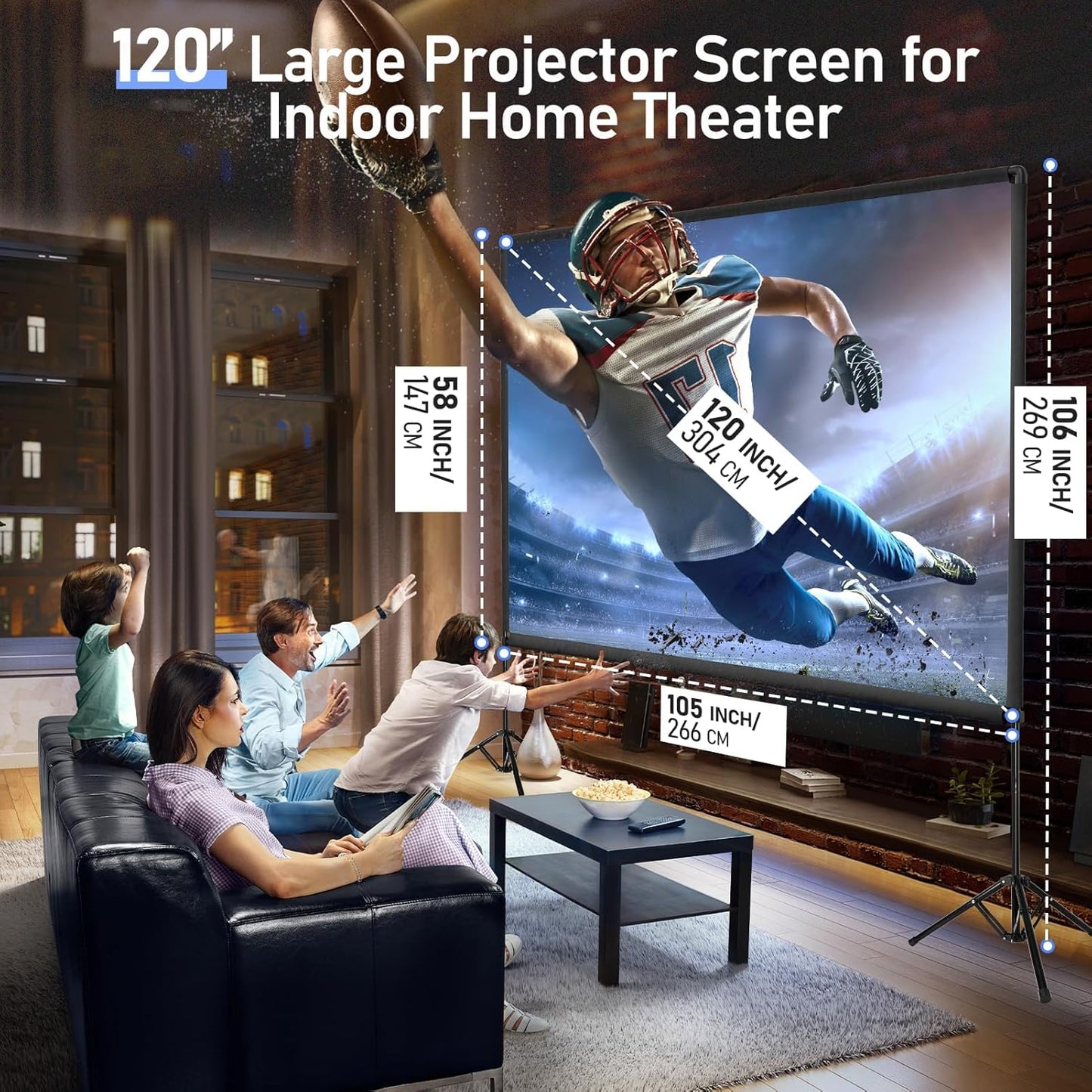 EMART Outdoor Projector Screen with Stand, 120 Inch Portable Indoor 16:9 4K HD Rear Front Movie Screens & Foldable Tripod with Carry Bag for Theater Home Backyard Movies