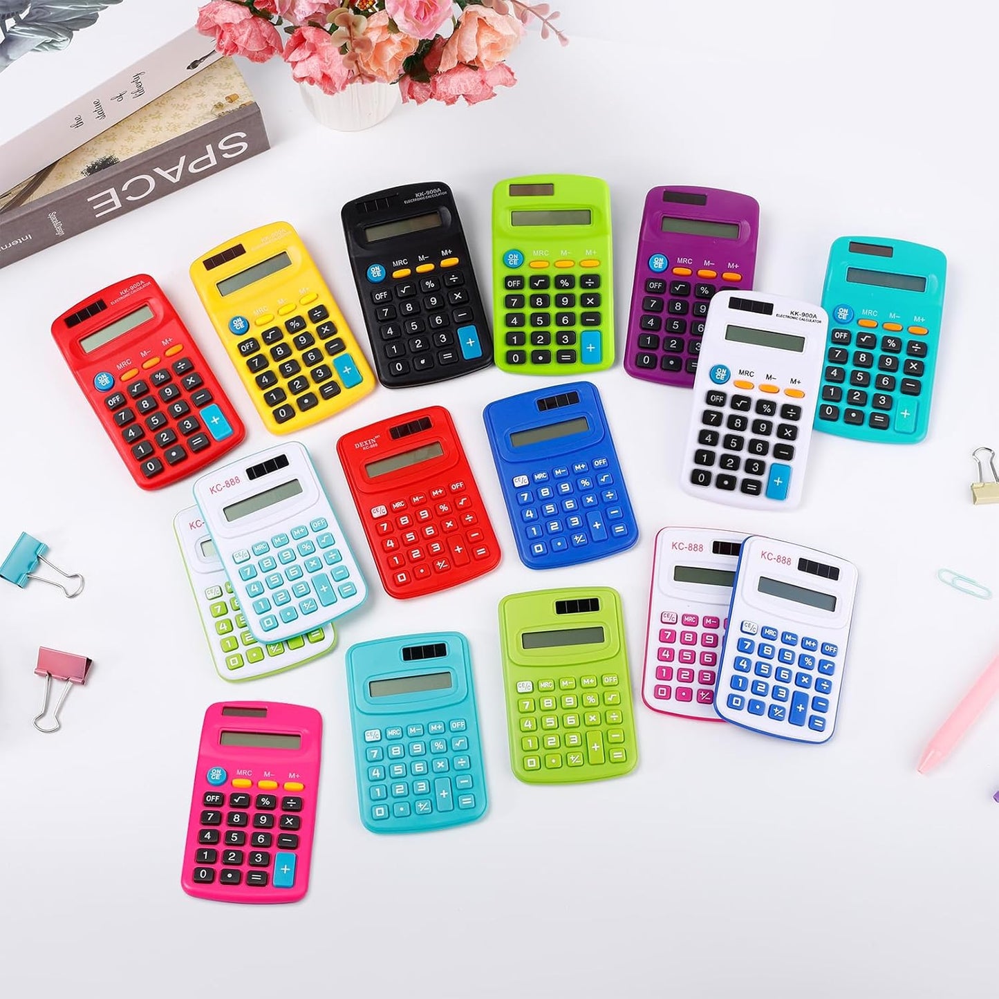 48 Pcs Pocket Calculator,Pocket Size Basic Calculators,8 Digit Display Solar Battery Dual Power Desktop Calculators,Mini Calculator for Students,Home,Office, 3 Styles