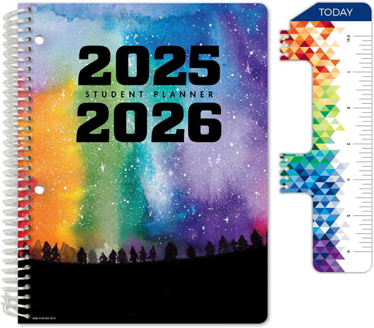 Global Datebooks Dated Middle School or High School Student Planner for Academic Year 2025-2026 Includes Ruler/Bookmark and Planning Stickers (Matrix Style - 7"x9" - Rainbow Silhouette)