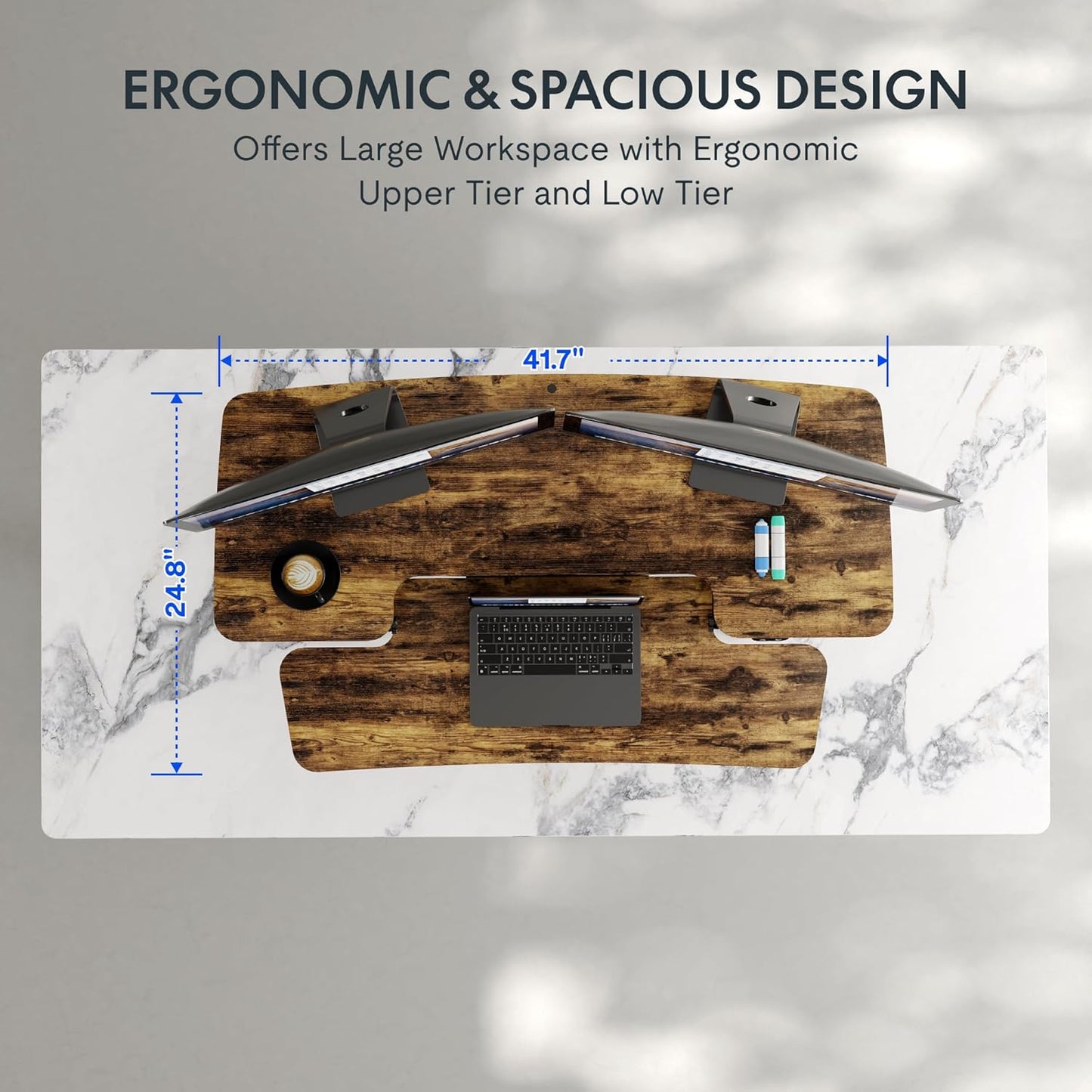 FLEXISPOT 42" Electric Standing Desk Converter Height Adjustable Desk Strong Weight Capacity Motorized Stand up Desk Riser for Office Home, Rustic Color