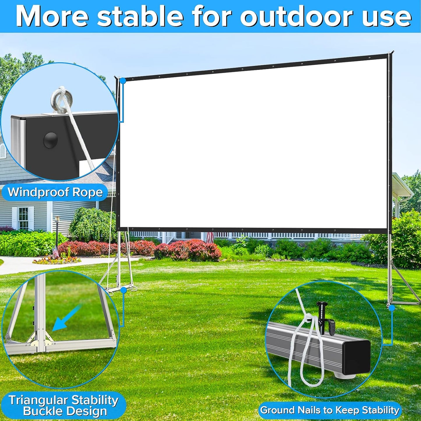 250 inch Projector Screen with Stand, Upgraded 3 Layers PVC 16:9 Large Outdoor Projector Screen, Portable Outdoor Movie Screen with Carrying Bag for Large Commercial Performance