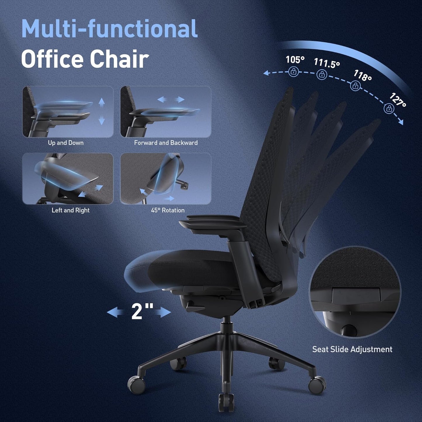 COLAMY Ergonomic Mesh Office Chair, Computer Executive Desk Chair, Ergonomic Office Chair Lumbar Support with Flexible Backrest, Slide Seat, Blackgrey
