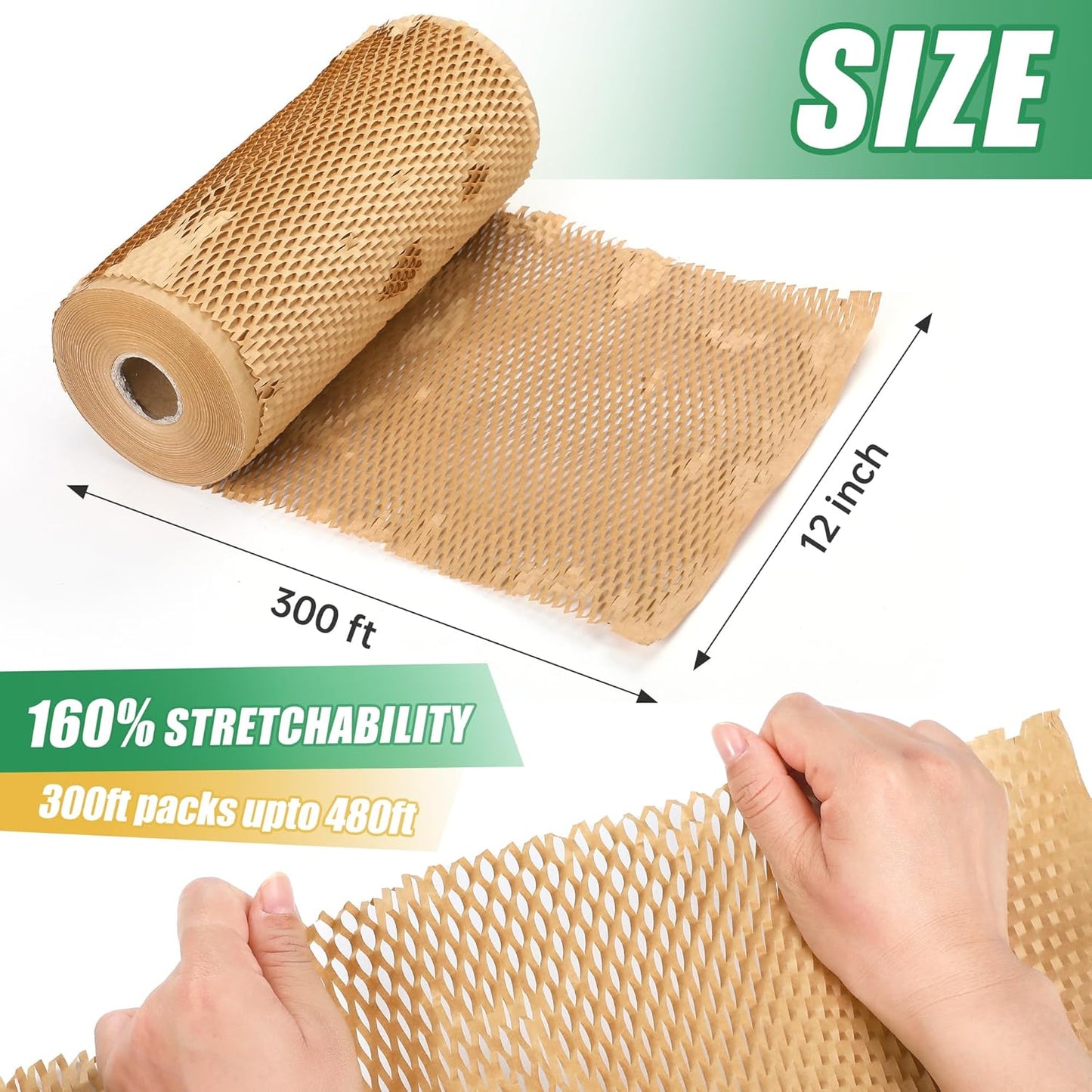 12"x300Ft Honeycomb Packing Paper & Bubble Wrap for Moving - FSC Certified Recyclable Packaging Kit with 40 Pcs Fragile Stickers & Safety Cutter (Eco-Friendly Heavy Duty Protection)