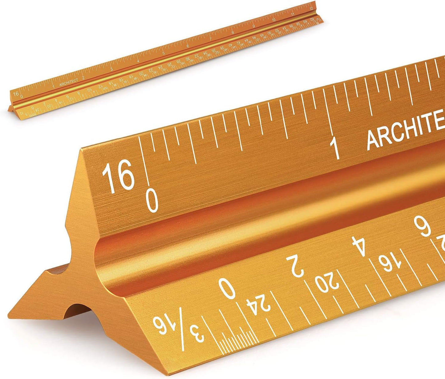 12" Architectural Scale Ruler Aluminum Architect Scale Triangular Scale Ruler for Architects, Draftsman, Students and Engineers, Golden