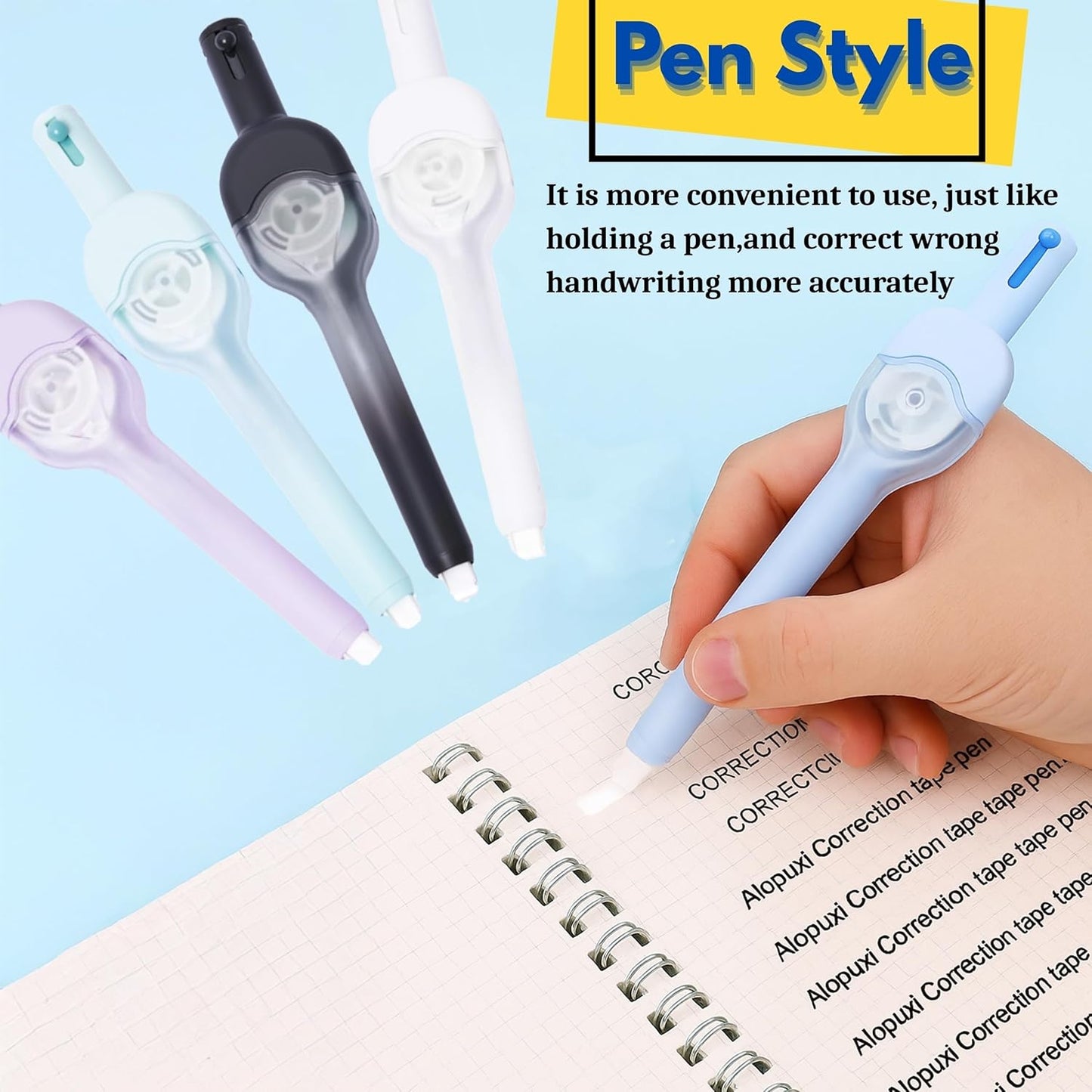 10 PCS Correction Tape Pens White-Out Applicator with Protective Cover, Smooth Ink Tape, Aesthetic Pen Design for School & Office Supplies (Push and Pull)