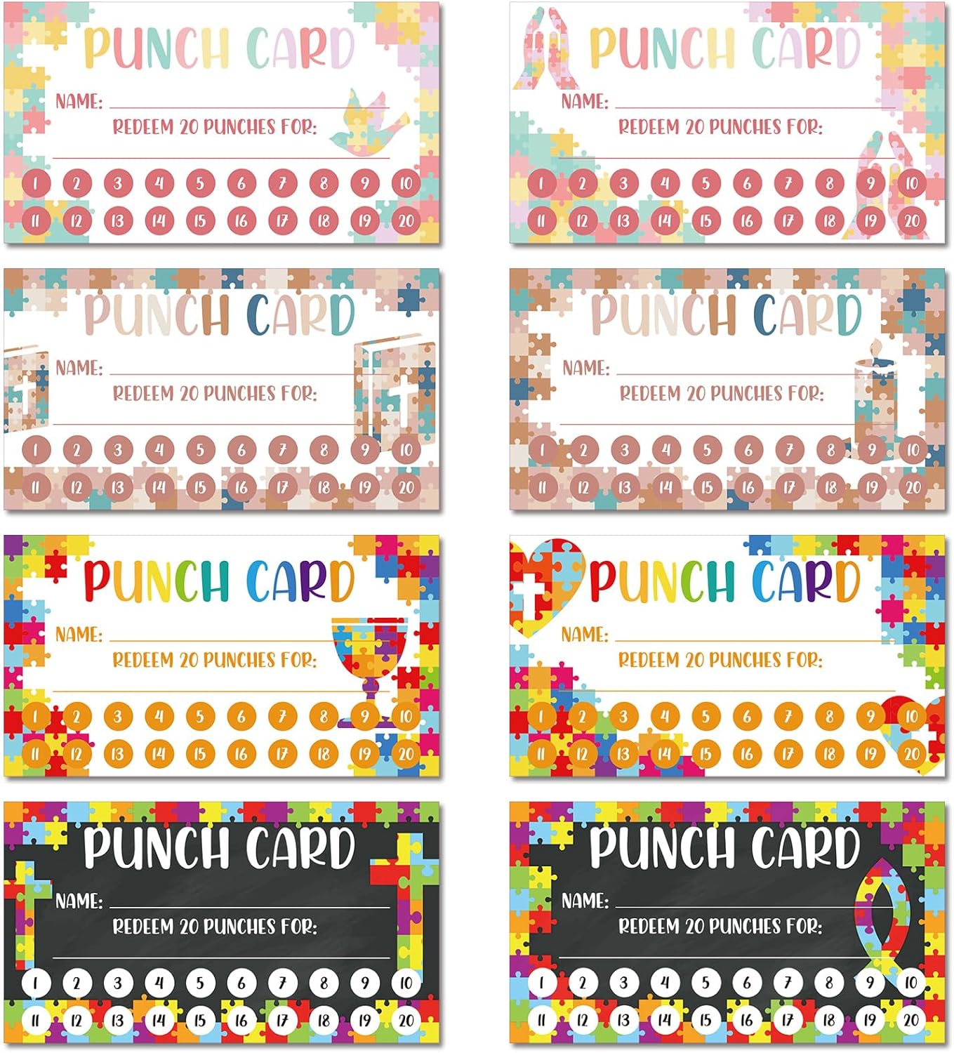 Fumete 400 Pcs Punch Cards for Classroom Reward Cards Behavior Incentive Loyalty Awards for Kids Students Teachers School Business, 8 Styles, 3.5 x 2 in(20 Christian Punches Style)