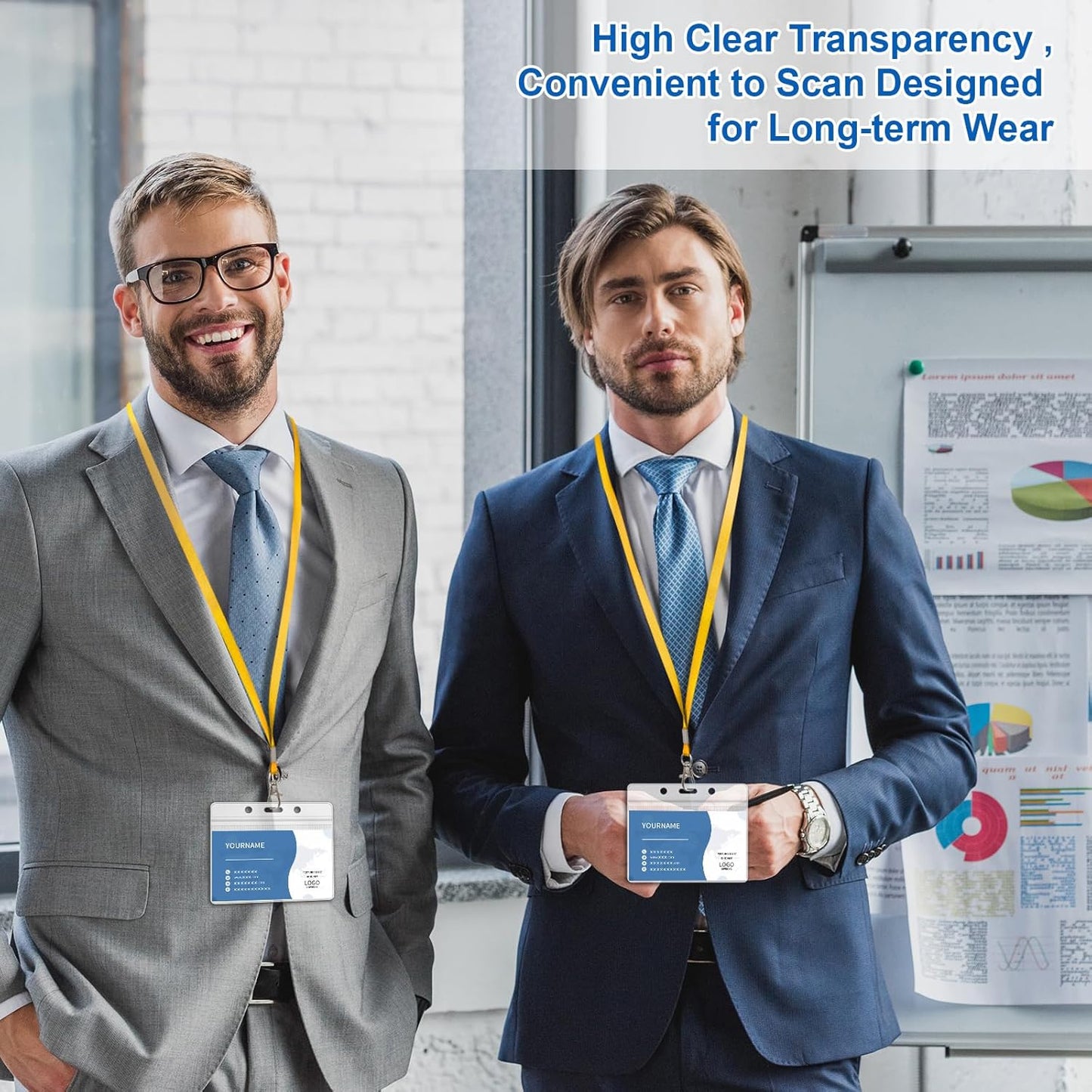 100 Pack Lanyards for ID Badges with Clear Name Tags, Reusable Lanyards Horizontal ID Card Badge Holders Plastic Name Badges for Men Women Kids Business School and Office Supplies (Yellow)