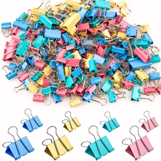 200 Count Colored Binder Clips Assorted Sizes, 4 Sizes Large, Medium, Small, Mini, Metal Paper Clamps, Bulk Clips Office Supplies (1 1/4", 1", 3/4", 1/2 Inch) KKEETUR