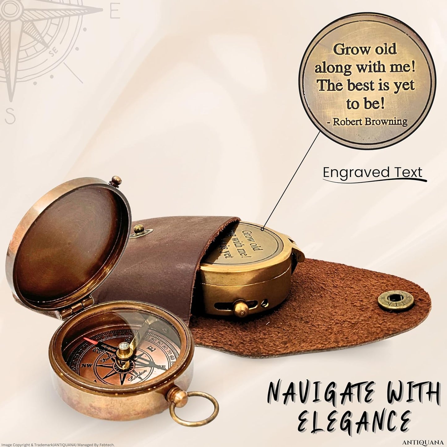 Brass Directional Engraved Compass, Baptism Gifts for Boys Girls, First Communion, Christian Gifts for Men, First Confirmation Gifts for Boys, Inspirational