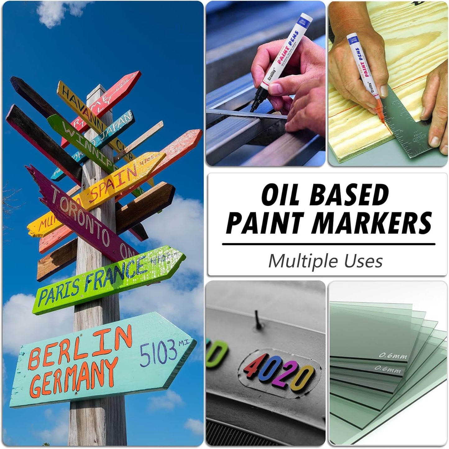 Green Paint Markers, 8 Pack Oil-Based Waterproof Quick Dry Permanent Paint Pen Set for Rocks Painting, Wood, Fabric, Plastic, Canvas, Glass, Mugs, Metal, Tire, Stone, DIY Craft