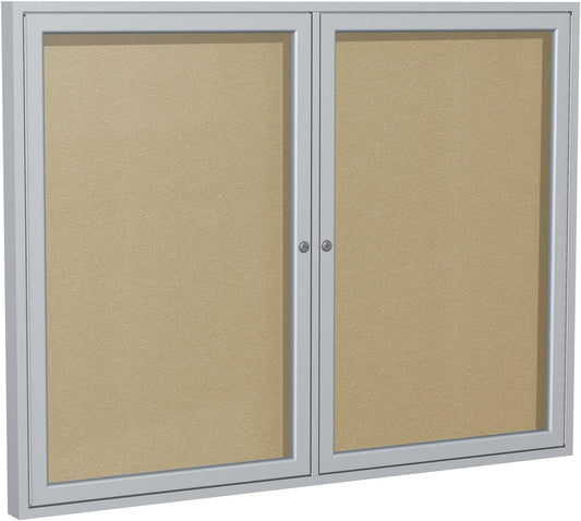 Ghent 36"x60" 2-Door Outdoor Enclosed Vinyl Bulletin Board, Shatter Resistant, with Lock, Satin Aluminum Frame - Caramel (PA23660VX-181), Made in the USA