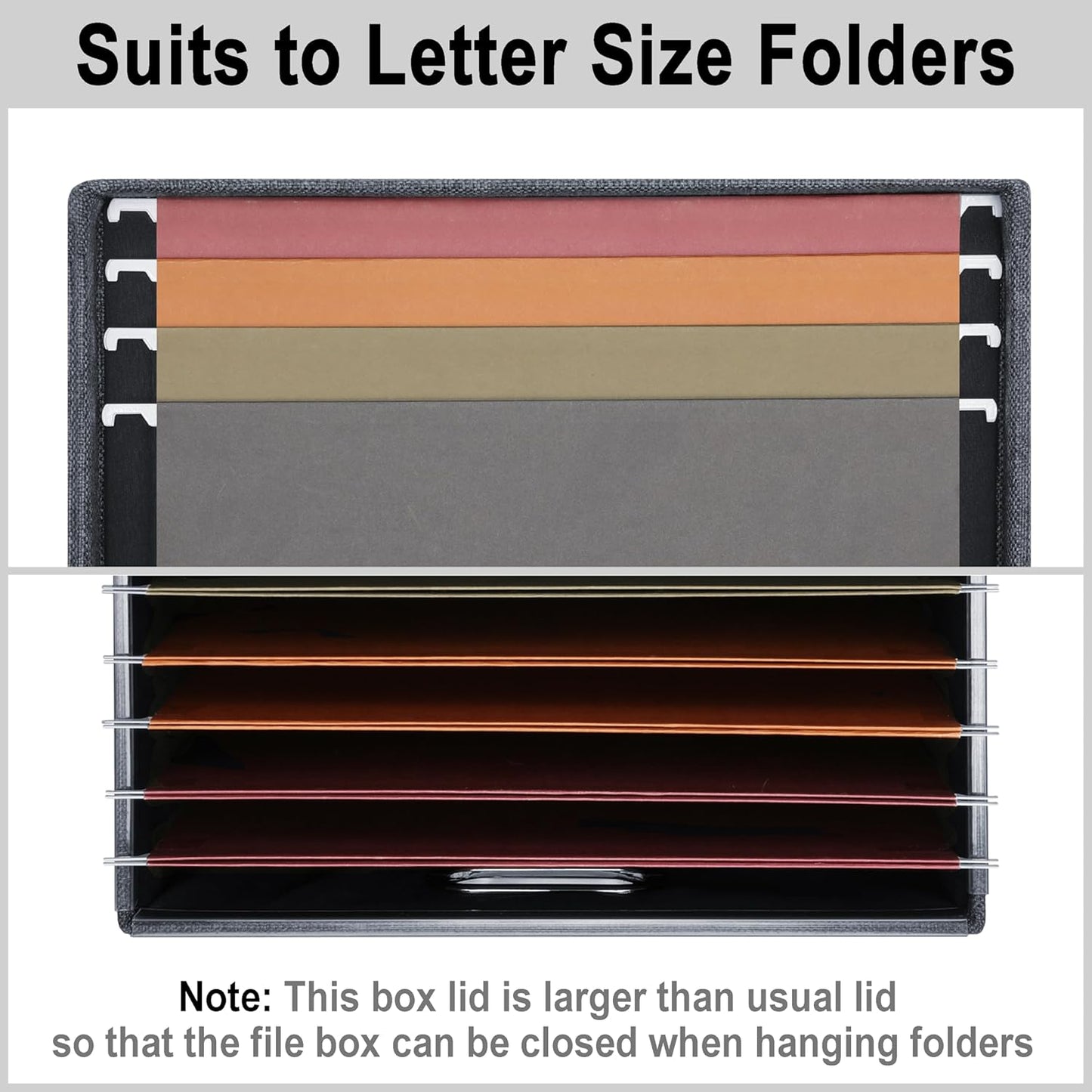 File Organizer Box, Decorative Storage Filling Box with Lid for Letter Legal Size Hanging Folders Collapsible Linen File Folder Box Office Document Storage Filing Bin, Dark Gray 4 Pack