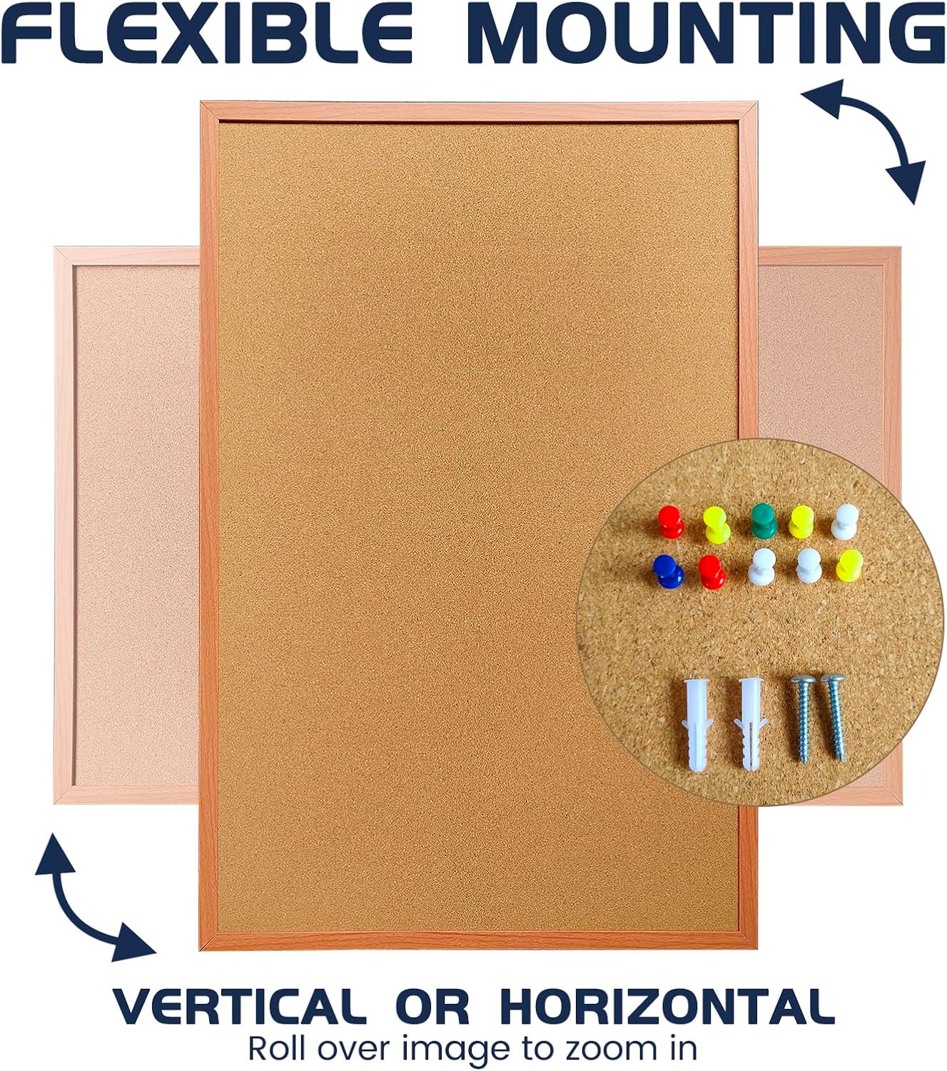 Cork Bulletin Board for Wall - 24” x 18” Bulletin Board Cork Board Wall Mounted Wood Frame Message Board pin Board for School,Office and Home