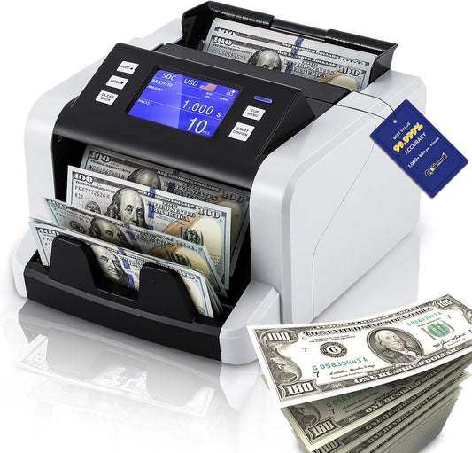 CGOLDENWALL Mixed Denomination Money Counter Machine, Touchscreen Value Counter, 1500Bills/min Cash Counting, UV/MG/IR/DD Detection, Multi-Currency & Modes Bill Counter for Business