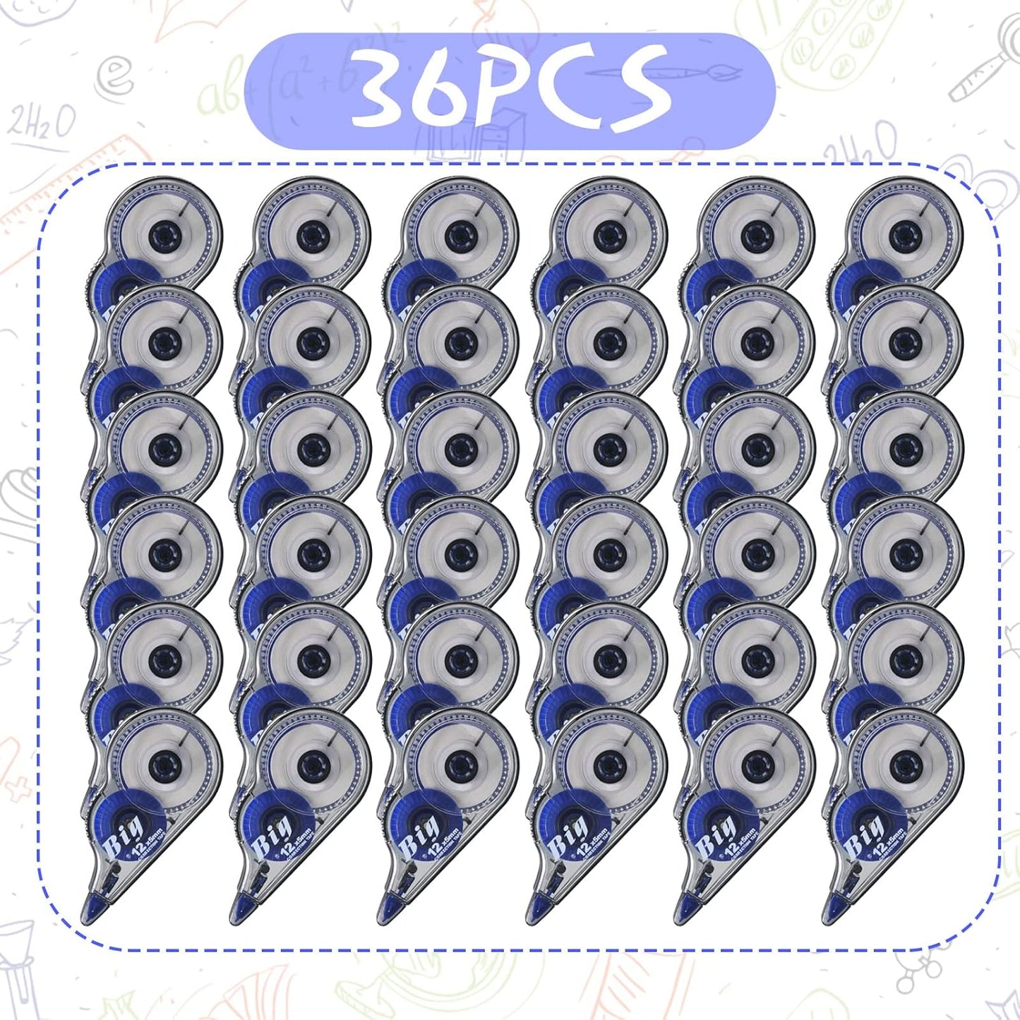 Chivao 36 Pack White Correction Tape, Classroom Correction Tape Wipe out Easy to Use Applicator Translucent Dispenser Shows for School Office Note Journal, 0.2 Inch x 39.4 Feet