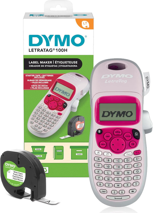 DYMO LetraTag LT-100H Handheld Label Maker ABC Keyboard Label Printer with Easy-to-Use, 13 Character LCD Screen Great for Home & Office Organisation Pink