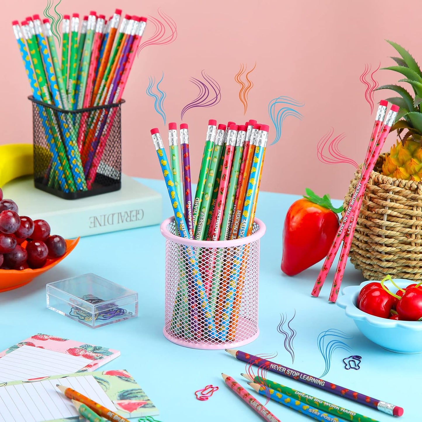 120 Pcs Scented Pencils Bulk for Kids Inspirational Motivational Cute Fun Fruit Wood Smelly Graphite Pencils with Erasers for School Classroom Office Students Girls Boys Gifts Supplies