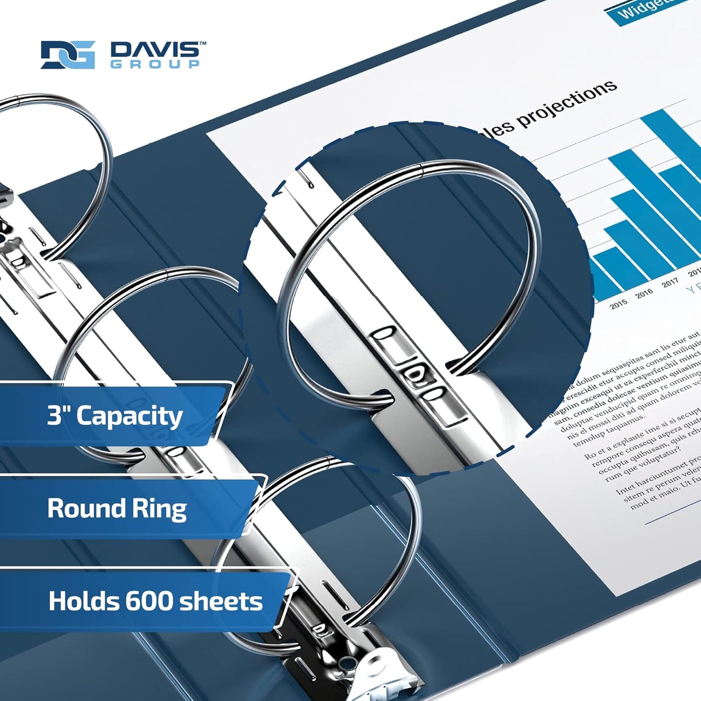 Easyview Premium 3-Ring Binders with Clear-View Covers and Round Rings, Binders for School or Office, 3 Inch, Pack of 6, Navy Blue