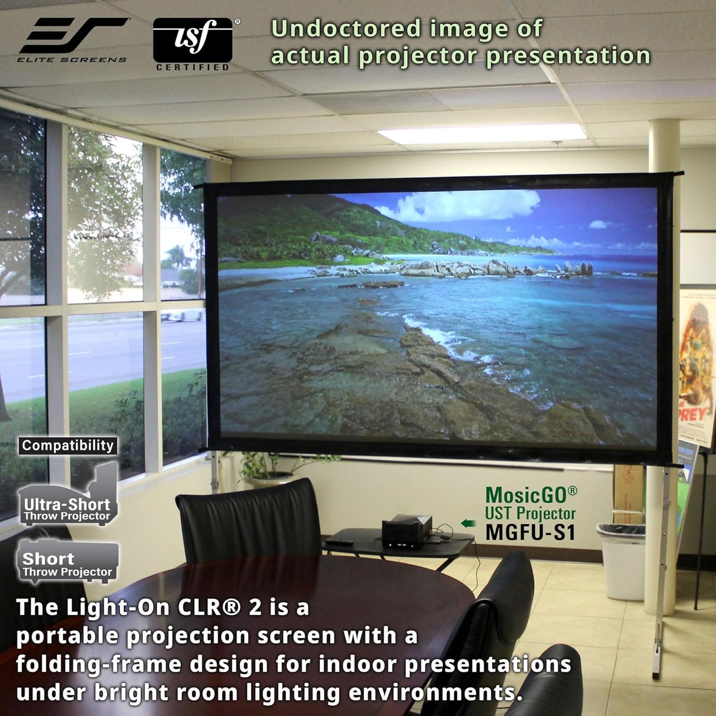 Elite Screens 103-Inch Portable CLR and ALR Projector Screen with Stand, Indoor/Outdoor Use, Height Adjustable, Ambient Light Rejecting Screen for Short/Ultra Short Throw Projectors, LPS103H-CLR2-Z