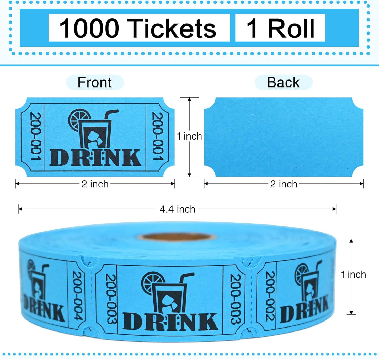 ESSENTIAL 1000 Raffle Tickets Rolls, Drink Tickets Single Roll for Events, Leisure, Movie Watching, Entertainment, Class Reward & Prizes (Blue - 5 Color Selection)