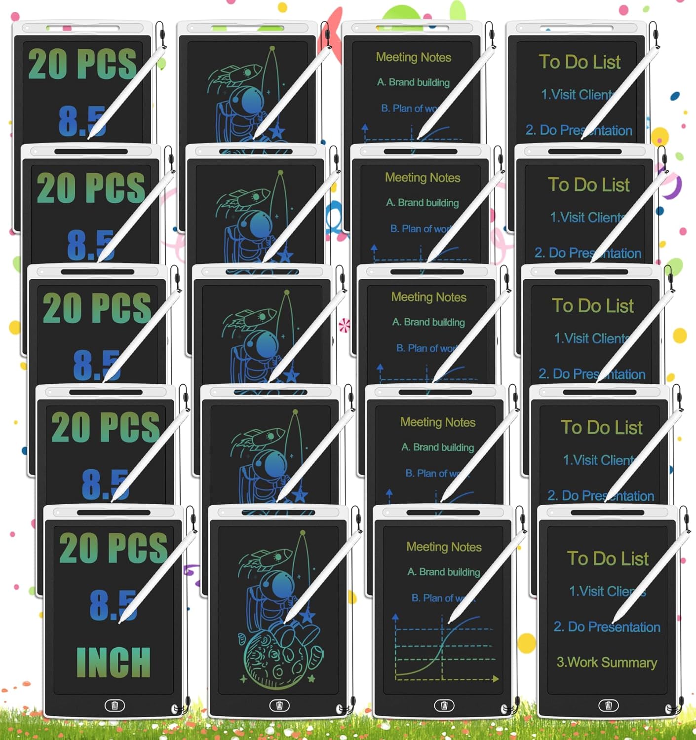 20 PCS LCD Writing Tablet for Kids White Doodle Boards 8.5" Reusable Writing Tablets Drawing Pads Kids LCD Drawing Tablet Bulk for Office Class Education Toys Gifts for Boys Girls 3-10